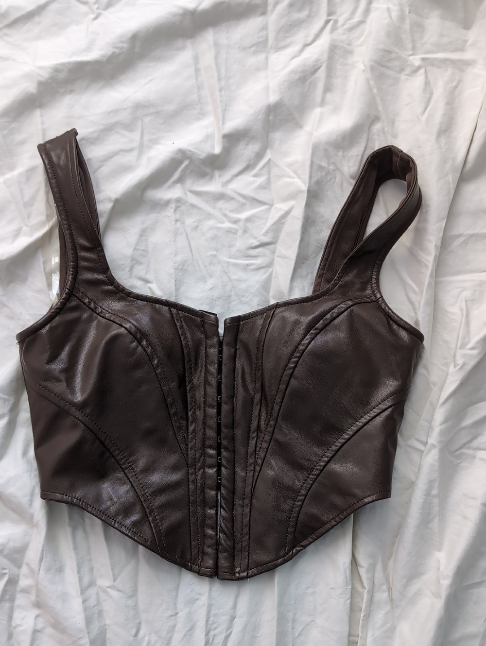 Windsor Dark Brown Faux Leather Crop Corset Top